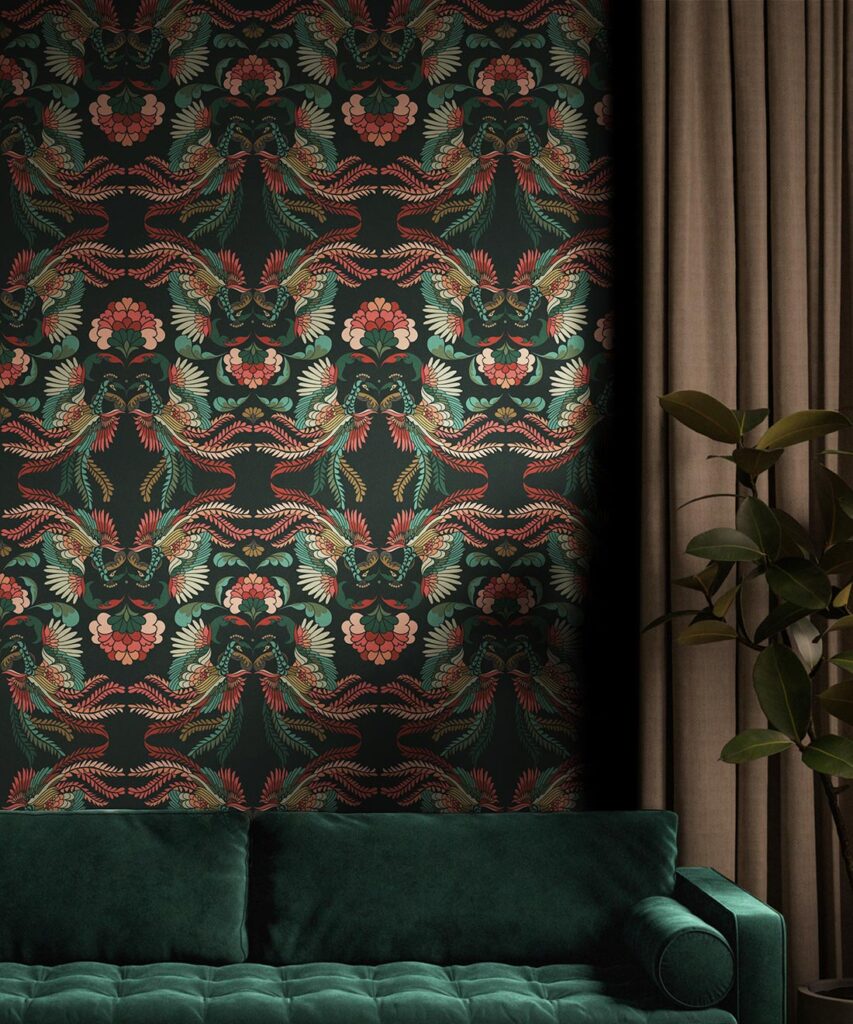 Prancing Bird Prancing Peacocks Wallpaper • Playful Birds Wallpaper • Milton & King ...