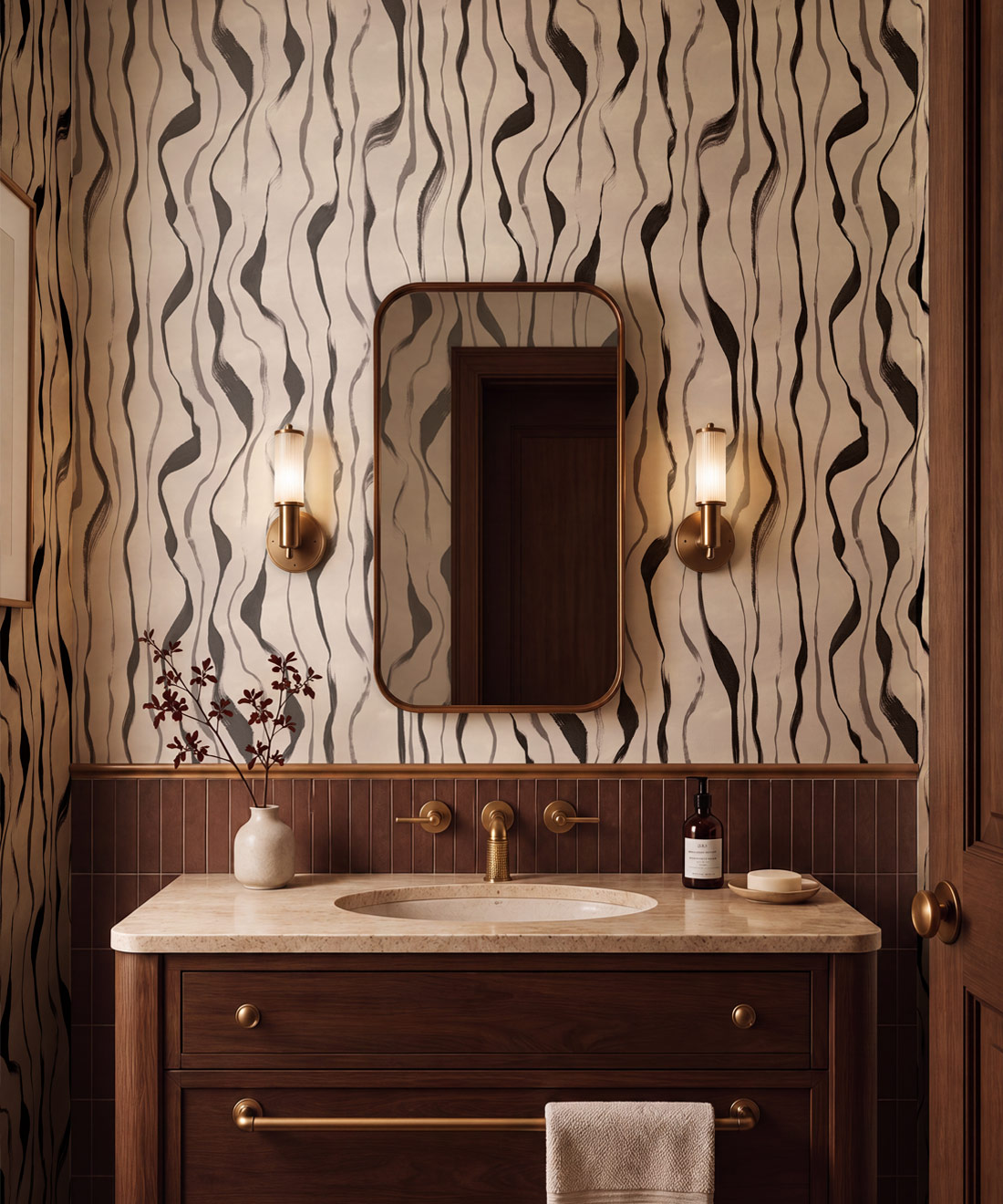 Cascade Wallpaper - Colourway: Charcoal - Insitu