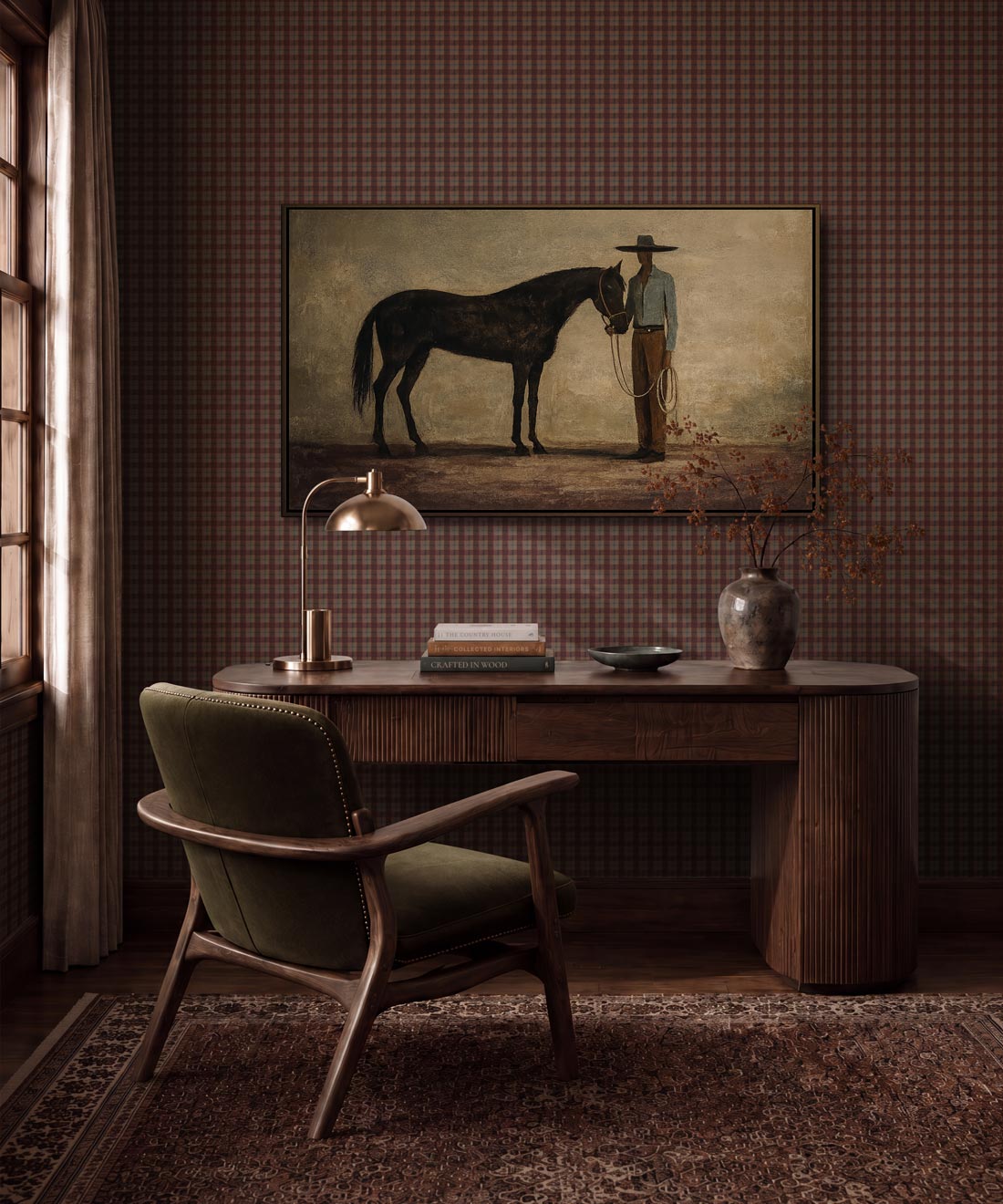 Timber Wallpaper - Colourway: Maroon - Insitu