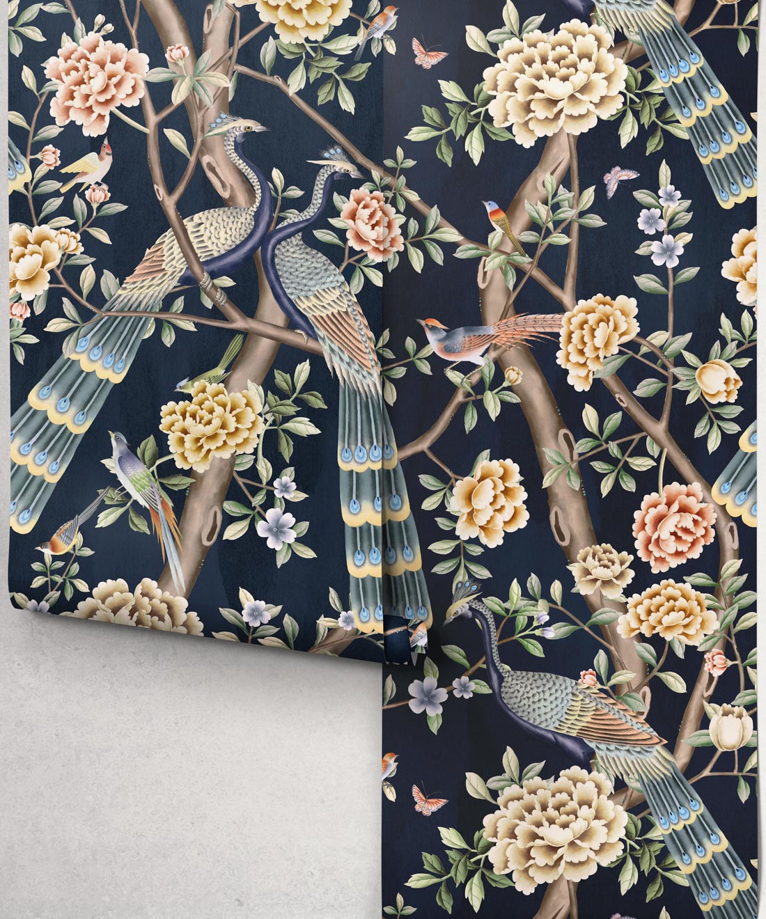 Peacock Pavilion Wallpaper - Colourway: Ink - Roll
