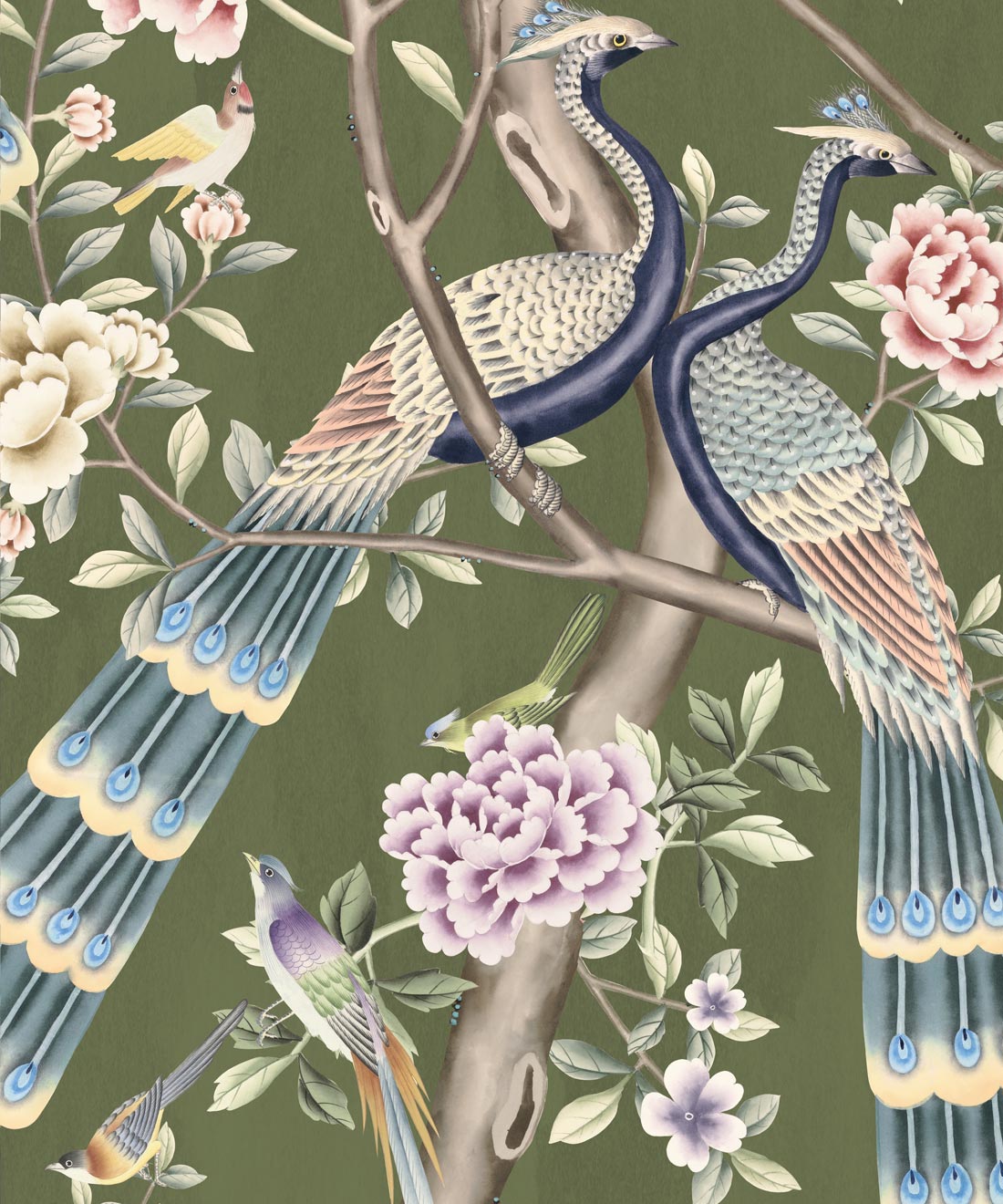 Peacock Pavilion Wallpaper - Colourway: Olive - Swatch
