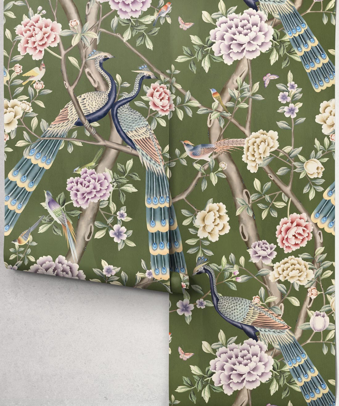 Peacock Pavilion Wallpaper - Colourway: Olive - Roll