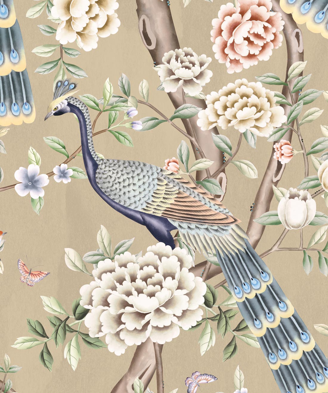 Peacock Pavilion Wallpaper - Colourway: Parchment - Swatch