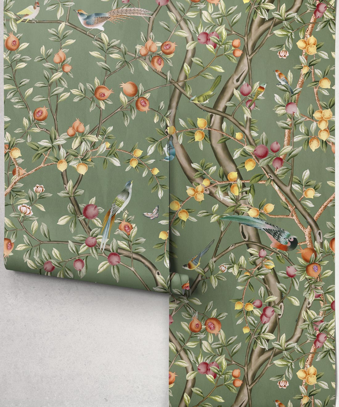 Orchard House Wallpaper - Colourway: Olive Fig - Roll