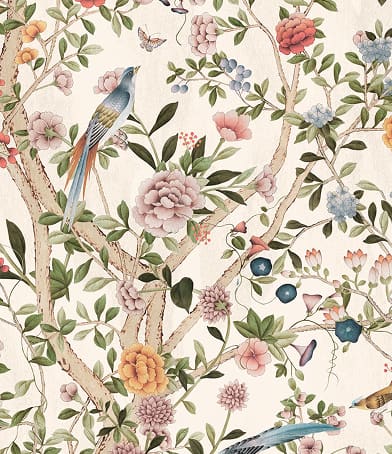 Aviary Garden Wallpaper - Colourway: Rosewood - Swatch - The Garden House Collection - Kingdom Home x Milton & King