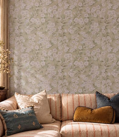 Chelsea Trellis Grasscloth Wallpaper - Colourway: Parchment - Insitu - The Garden House Collection - Kingdom Home x Milton & King